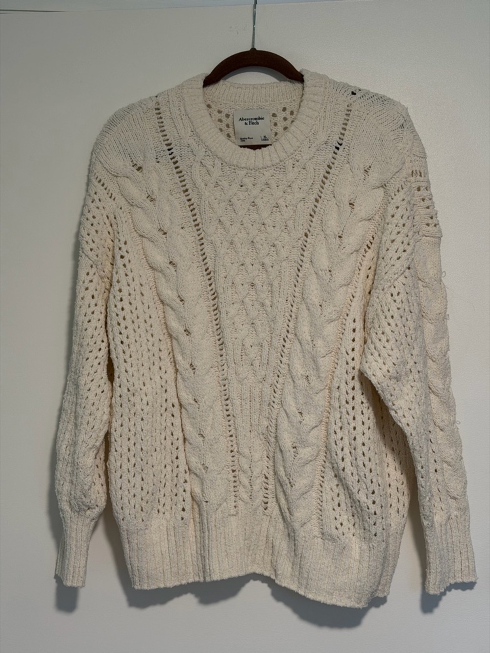Abercrombie Stitch Cable Crew Sweater - Cream - XL